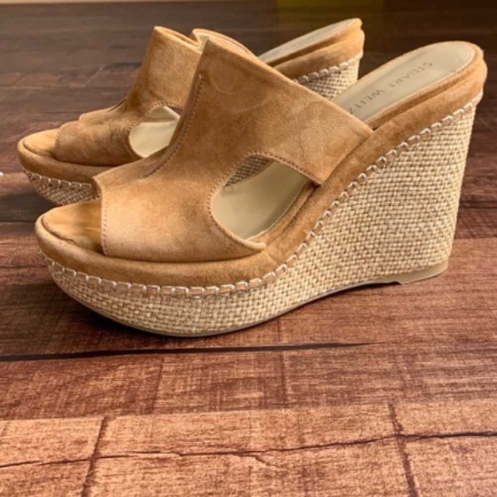 Stuart Weitzman brown suede woven wedge heeled sandals size 8